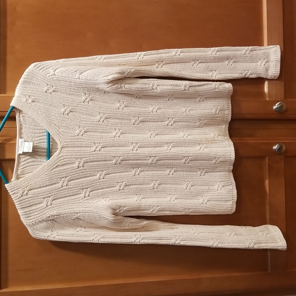 LIKE NEW Cullen soft cotton cable v-neck sweater Cream/Ivory size Small